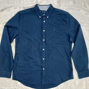 Tommy Hillfiger Men's Custom Fit New England Solid Oxford Shirt, Navy, NWT